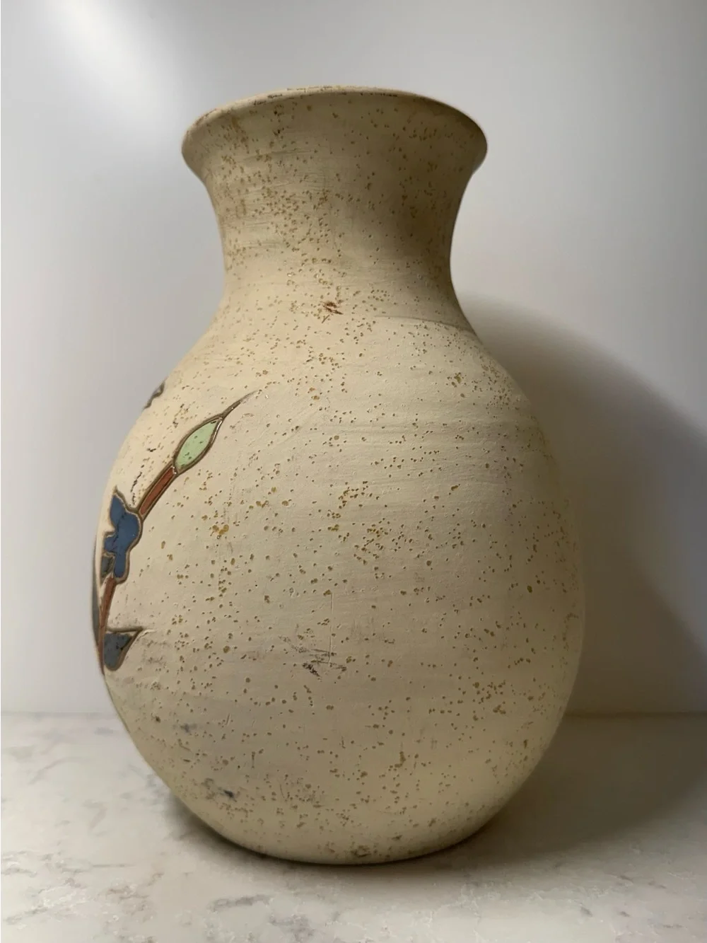 Vintage Gardiel Tonalá Mexican Folk Art Pottery Vase Signed  Purple Bird Design